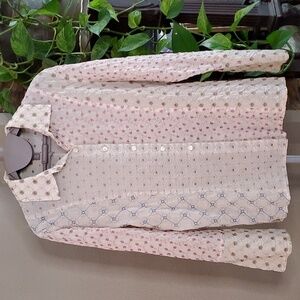 J.Jill Cream Embroidered Button Down Blouse SZ. Petite Medium